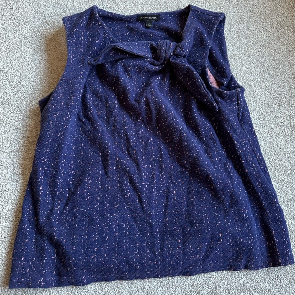 XL Tweed Navy Work Top Banana Republic Blue Tie Knot Front Tweed Tank Top